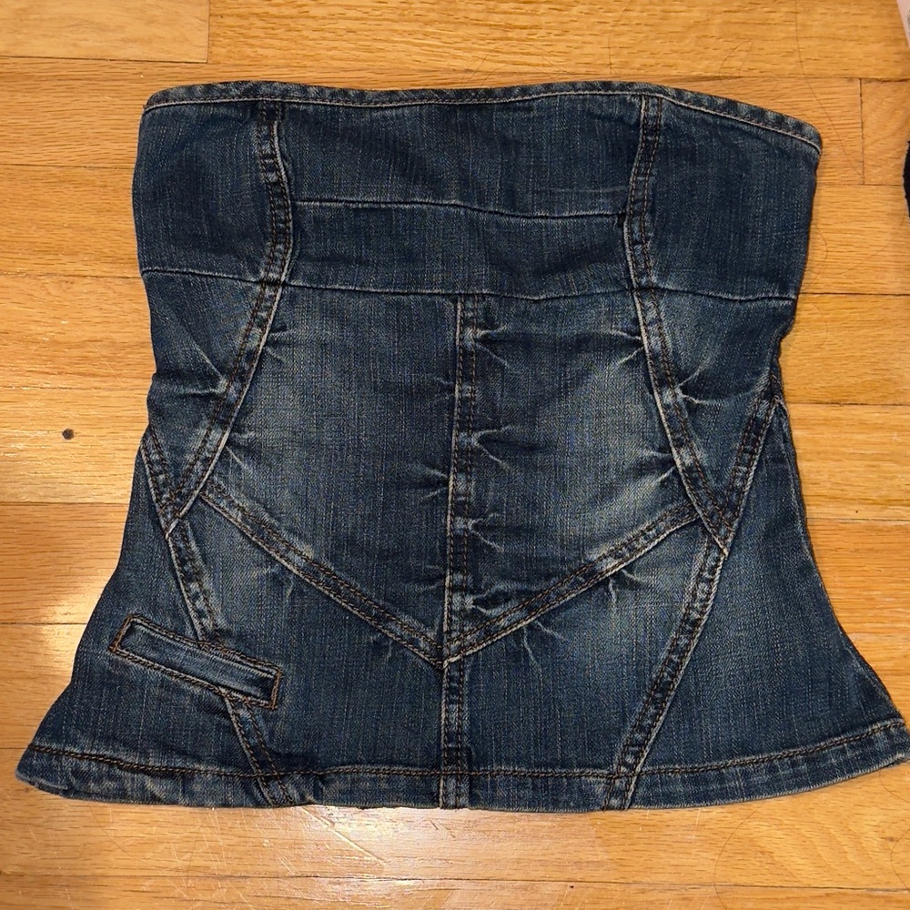 RARE MNG Mango Jeans Denim Strapless Corset Tube Top Y2K Style 99% cotton